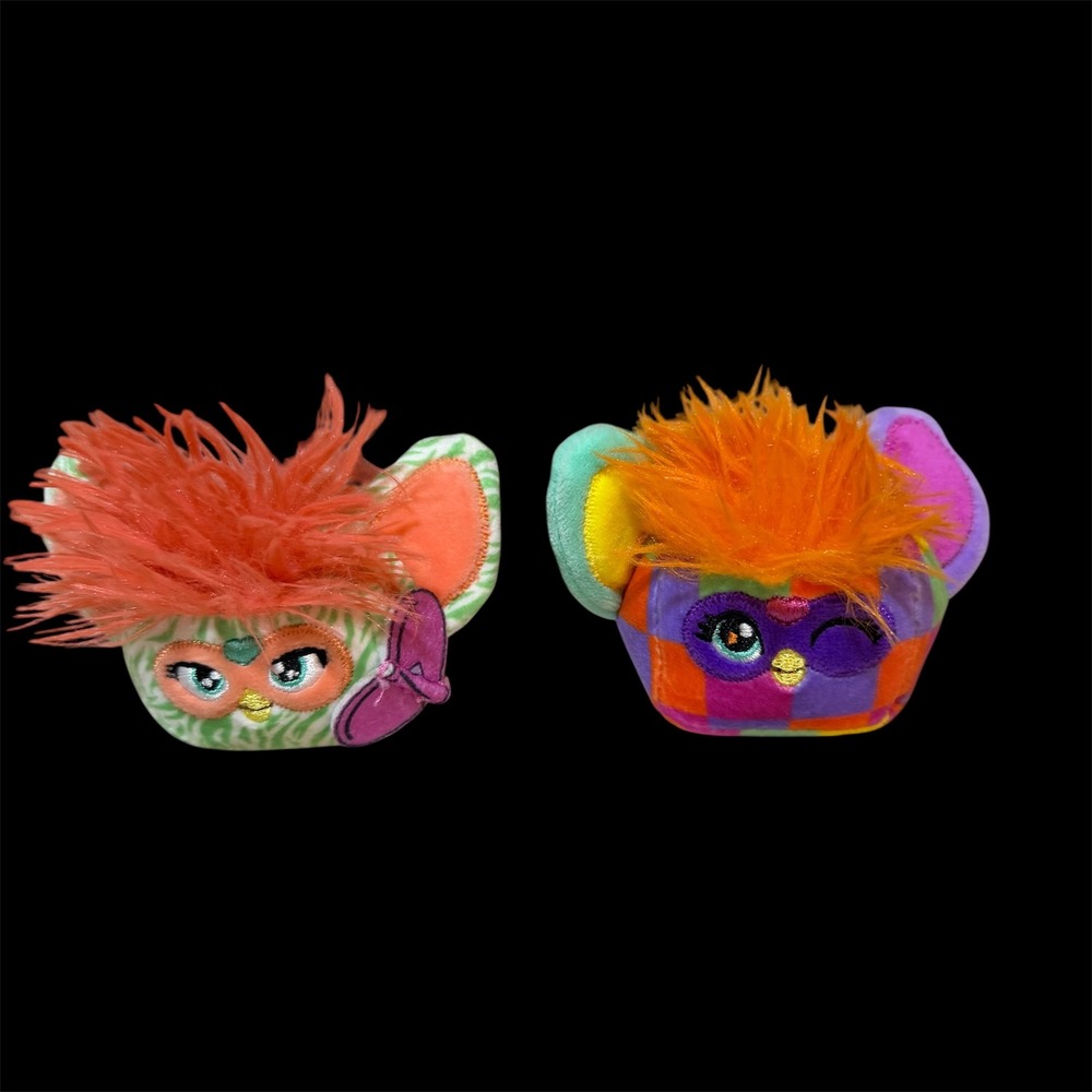 Dan Dee Furby 3" Mini Plushies Set 2 Zebra Checkerboard Green Purple Orange Toy